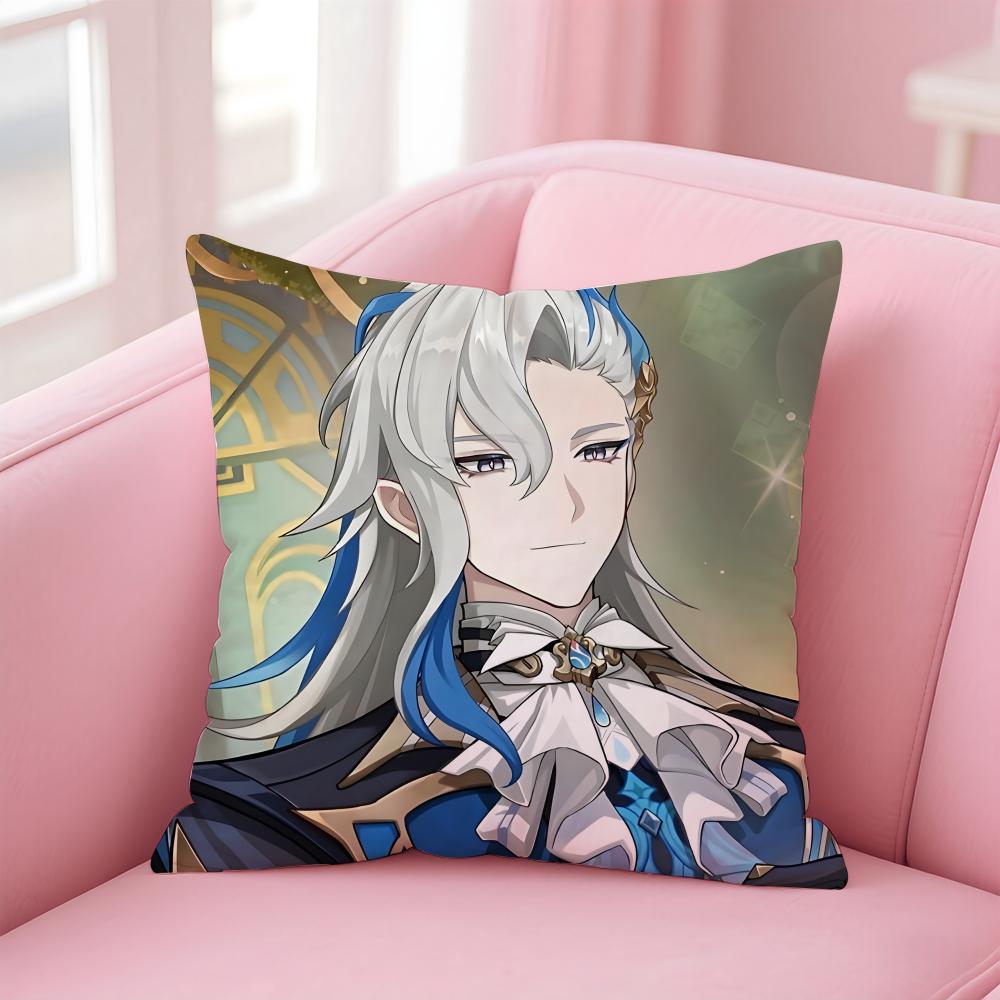 Popular Genshin Impact NNeuvillette Cushion Cover Pillowcase Short Plush Invisible zipper Room Sofa Cushion Cover