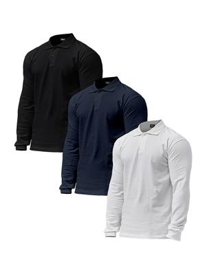 NINEZ [2Pack] Signature Cotton Muscle Fit Long Sleeve Polo Shirt (3 Colors)