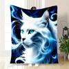 "Enchanted Blue Cat Fantasy Art Print"Blanket Flannel Throw Blanket for Sofa, Bed, Travel, Camping, Office, Couch, Chair, And Bed Gift for C