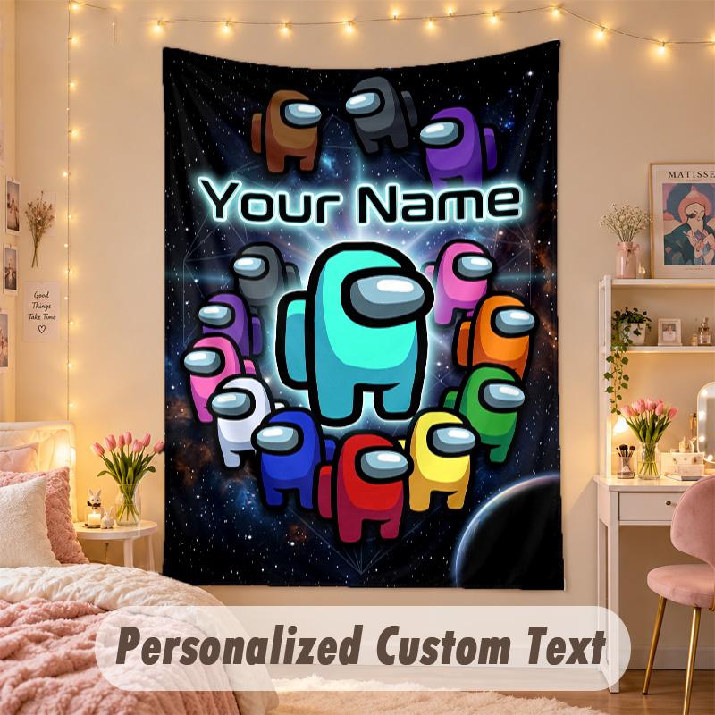 Custom Personalized Tapestry,Among Us Print Custom Name Text Wall Art Hanging for Bedroom