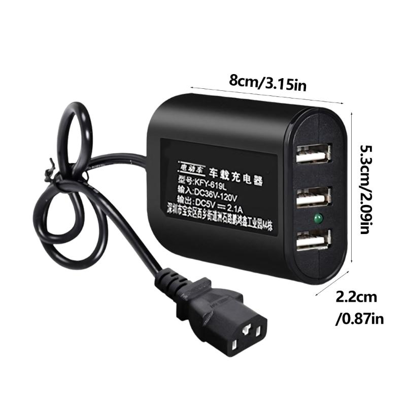 3Port USB Charger For Electric Bike Motorcycle With Intelligent Recognition Overloads Protections 36V-120V Input