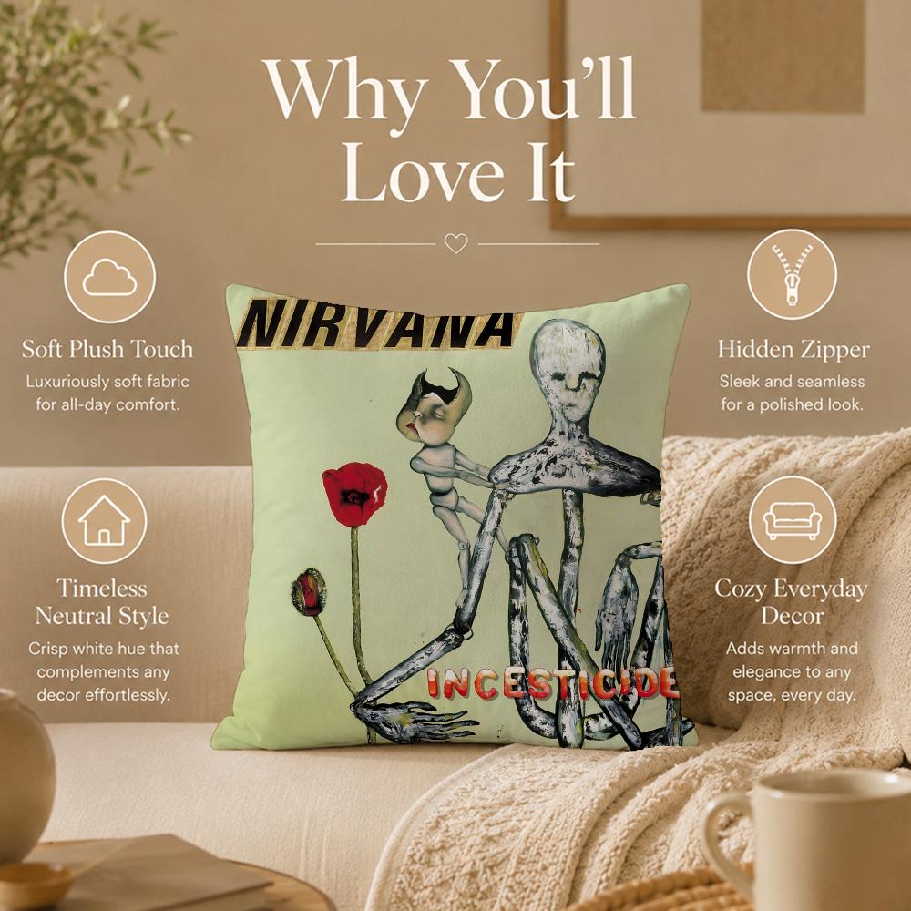 Band N-NirvanaS Cushion Cover Double-Sided Printed Pillow Cover Hypoallergenic Dust-Mite Proof
