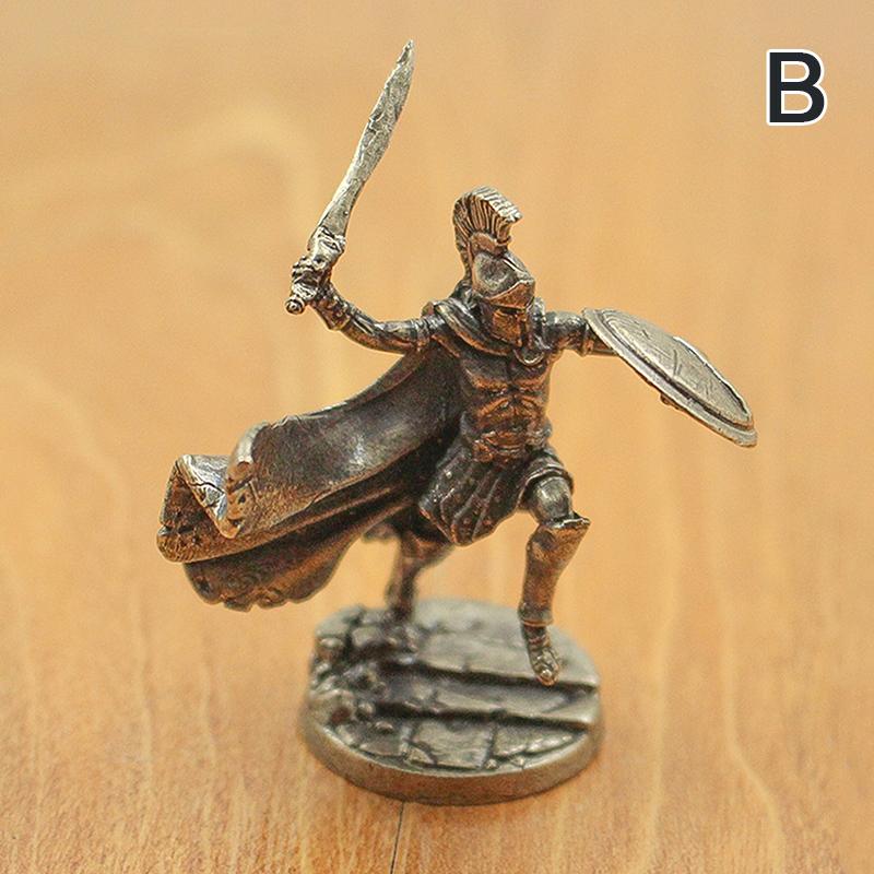 Ancient White Brass Spartan Rome Knight Figurines Miniatures Vintage Soldiers Model Statue Desktop Ornament Gift