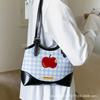Cute Apple Plaid Large Bag for Women, 2025 Summer New Fashionable Foreign Large-capacity Shoulder Tote Bag