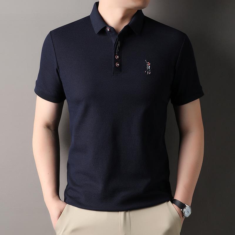 Polo cu mânecă scurtă casual, ușor și matur pentru bărbați, cu broderie, culoare uni, cu guler, brodat la bază