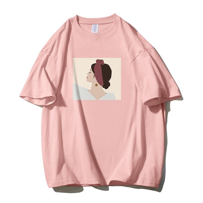 Shellsuning Oversized Casual O-neck Printed T-shirt dla kobiet 2023 Lato Proste All-match Dziewczyny Koszulki 100% Bawełna Miękki Top Podstawowe Harajuku Pary Topy