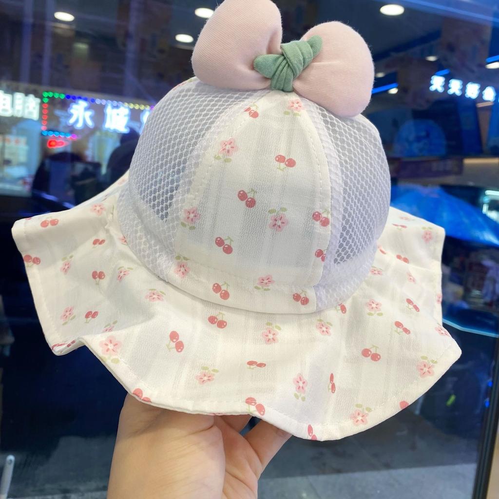 Children Sun Hat with Wide Brim Mesh Panels and Decorative Bow Adjustable Size for Toddler Boys and Girls Outdoor Protection