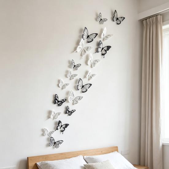18 Pcs 3D Butterfly Wall Decor Self-Adhesive Butterfly Wall Stickers 3 Sizes Removable Room Mural Decals for DIY Crafts Bedroom Wedding Photo Prop