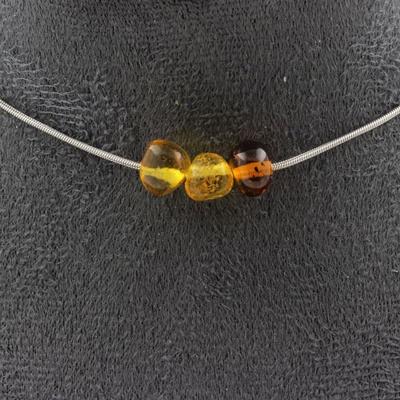 Stones and Minerals. Necklace 3 Pearls Genuine Baltic Sea Amber. Steel Chain Necklace Women, Men. Custom Size