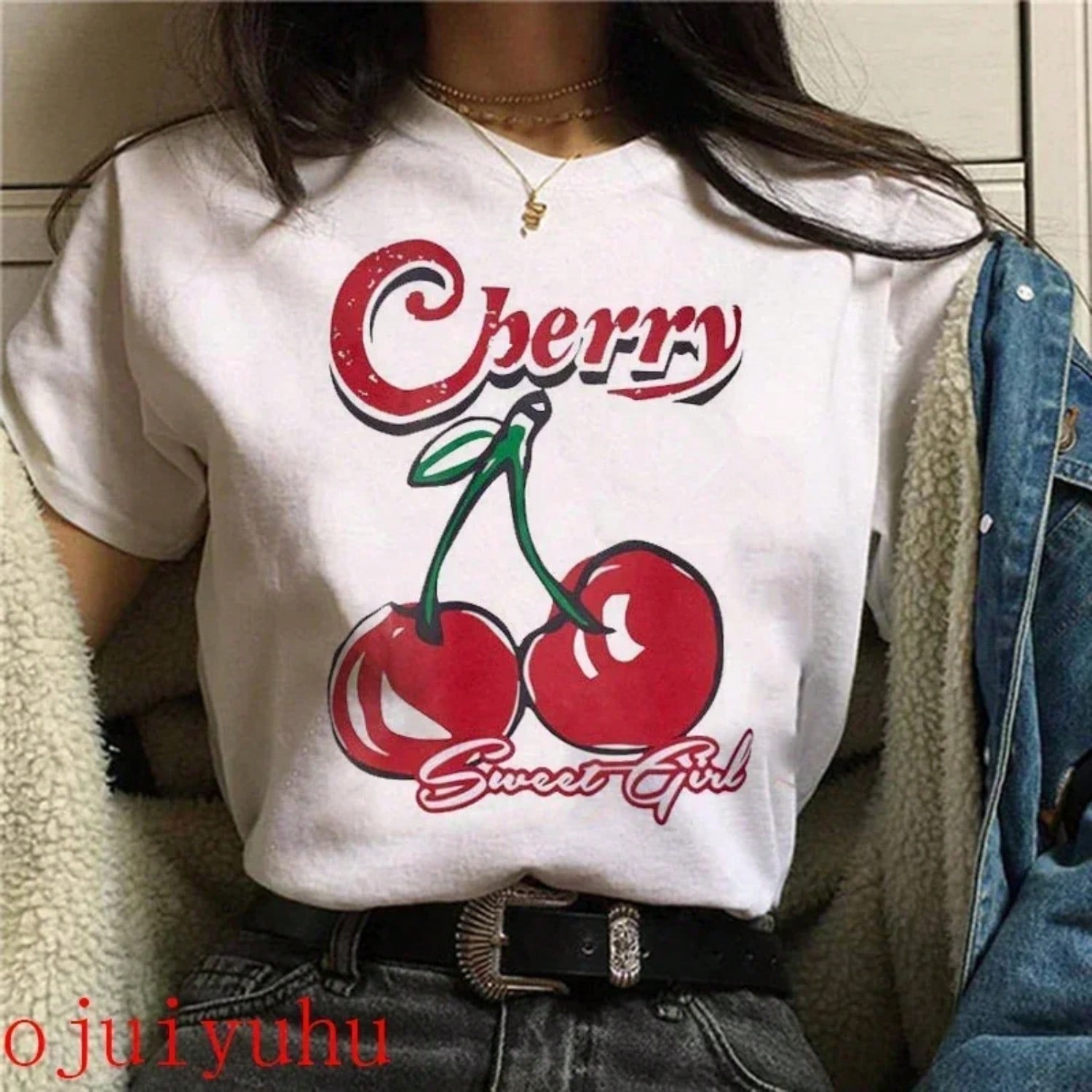 Sweet Strawberry Cherry Casual T-Shirts Gothic Tee Shirt Harajuku 90s Tshirt Wounisex Summer Tops Streetwear Clothes S разноцветный