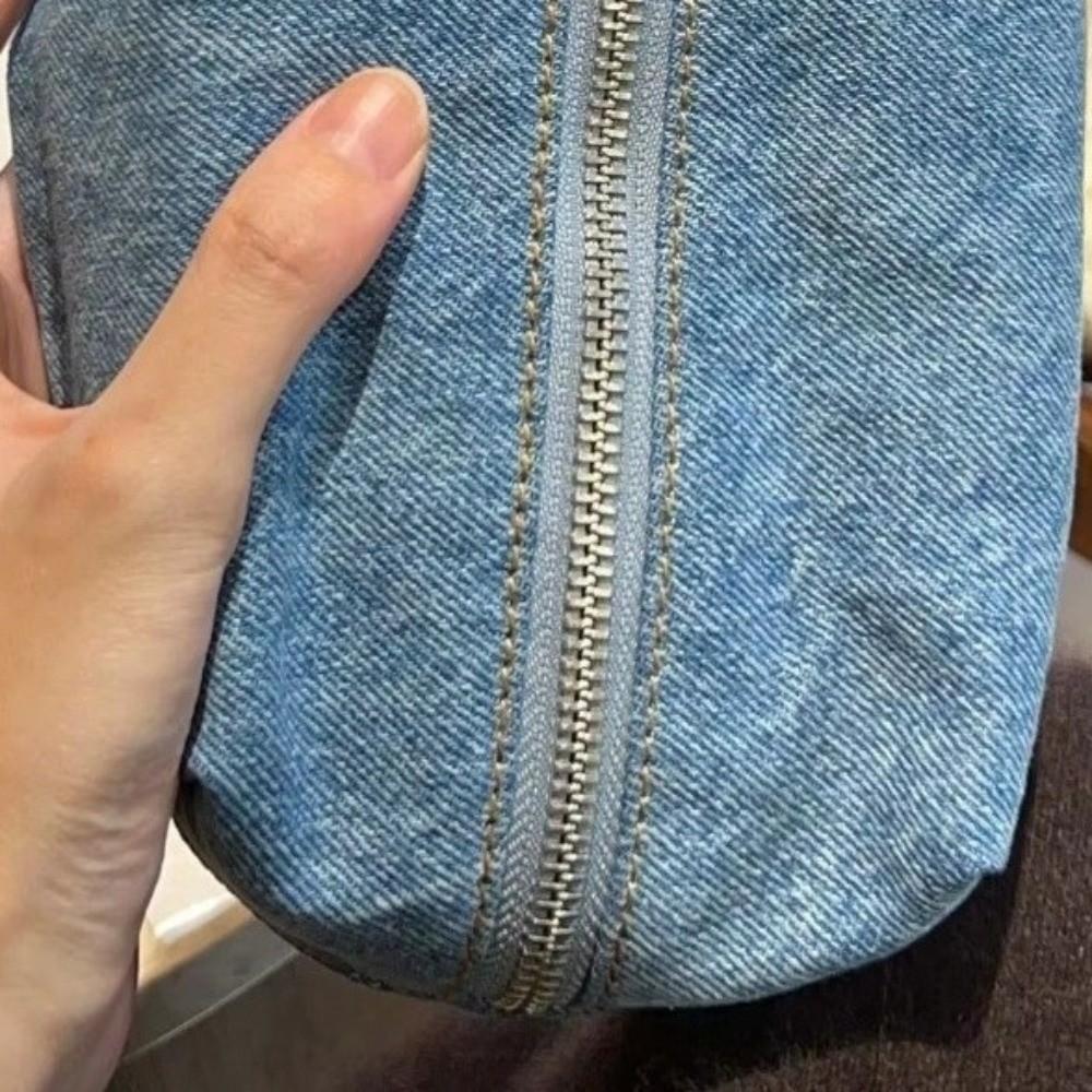 Einfarbige blaue Denim-Kosmetiktasche im koreanischen Stil mit Reißverschluss, rechteckige Vintage-Federtasche zur Aufbewahrung von Schreibwaren für Damen