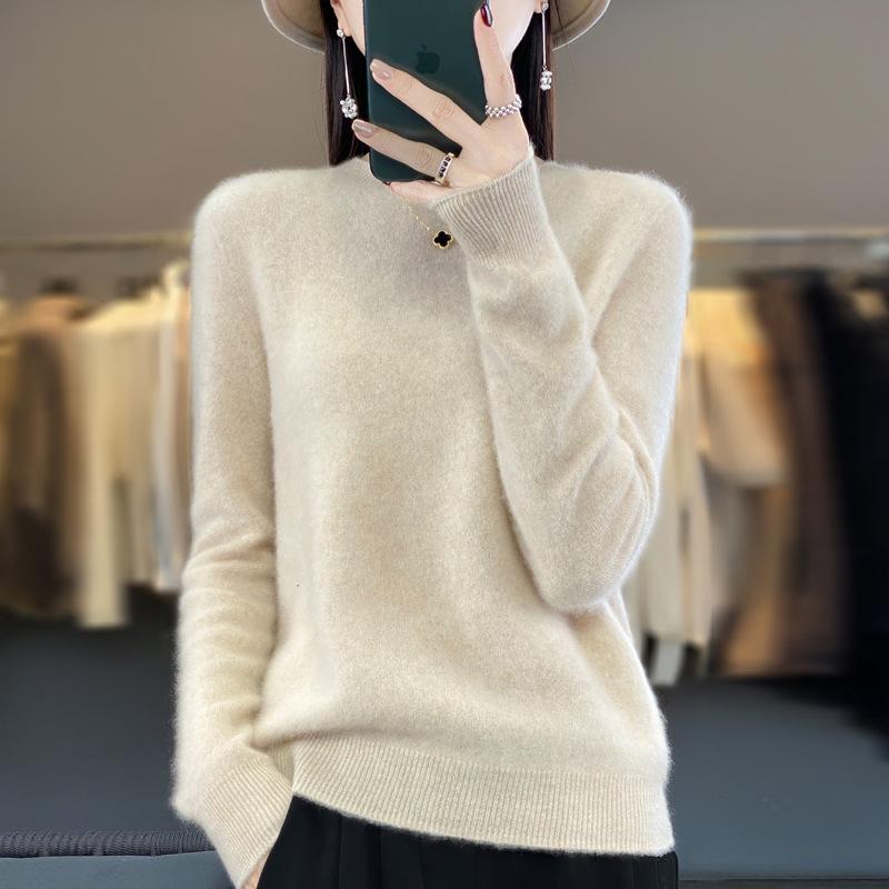 Women's Pure Wool Loose Knit Cashmere Sweater - Round Neck, Long Sleeve, Soft Base Layer for Autumn/Winter