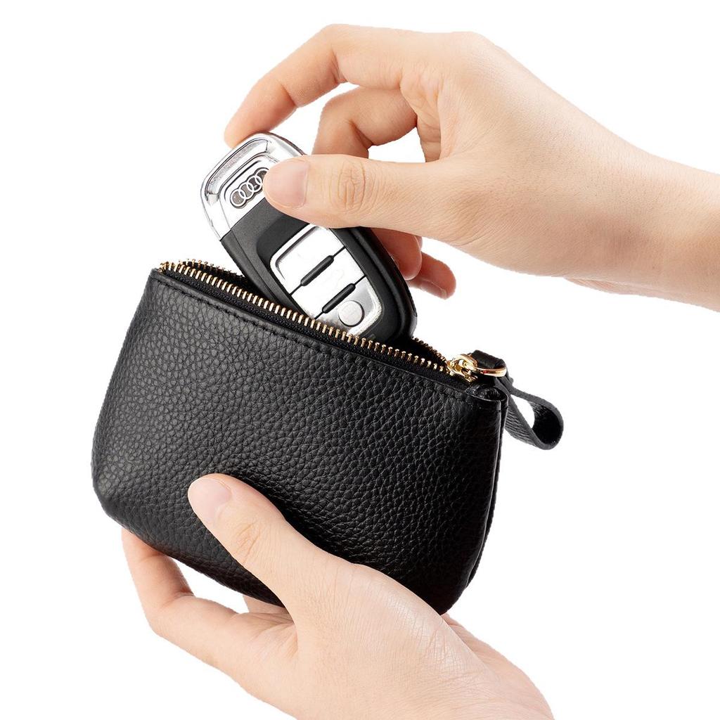 Women's Genuine Leather Coin & Key Purse - Cowhide Zipper Wallet