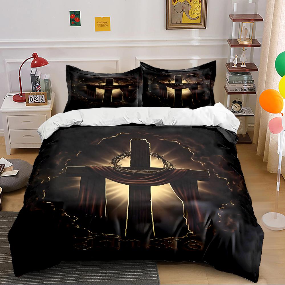 Christian Cross with Crown, "John 3:16" Design Bedding set (1 duvet cover, 2 pillowcases, duvet not included)