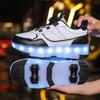 Kid's Rotating Button Wear Quick Four Wheel Running Shoes with Wheels Sports Shoes USB Charging LED Light Sports Shoes Girls Roller Skates