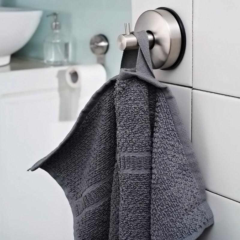 2pcs Metal Suction Cup Wall Mount Hook Strong Vacuum Bathroom Towel Hanging Hooks Stainless Steel Coat and Hat Hangers