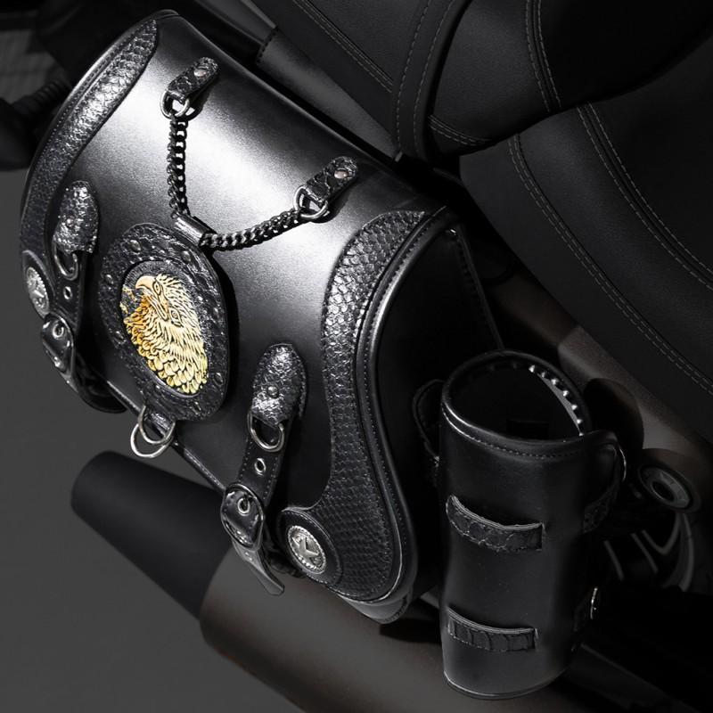 Motorcycle Saddlebag Set Cruiser Harley Bobber Chopper Universal Fit Leather Style Storage Bag