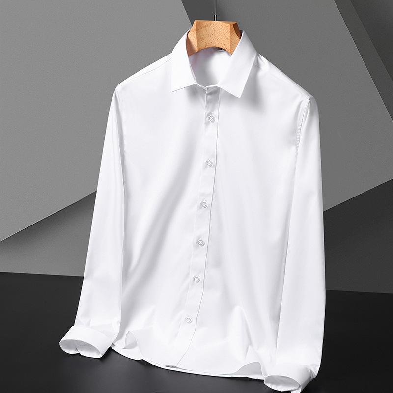 Spring and Autumn Solid Color Bamboo Fiber Long Sleeve Shirt Middle-aged Men's Professional Tooling Business Casual Shirt