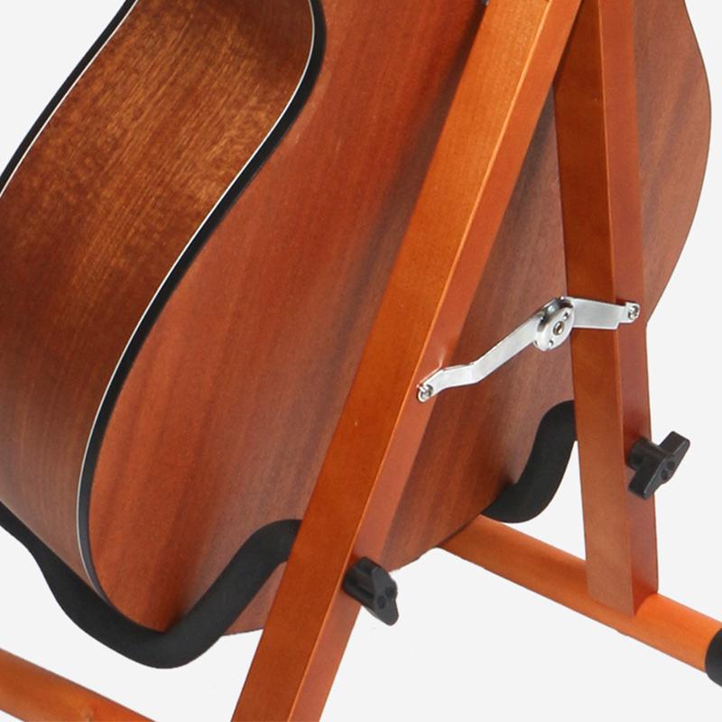 Guitar Stand Wooden Folding Floor Standing Vertical Household Bass Storage Display Holder Rack Dark Wood Color