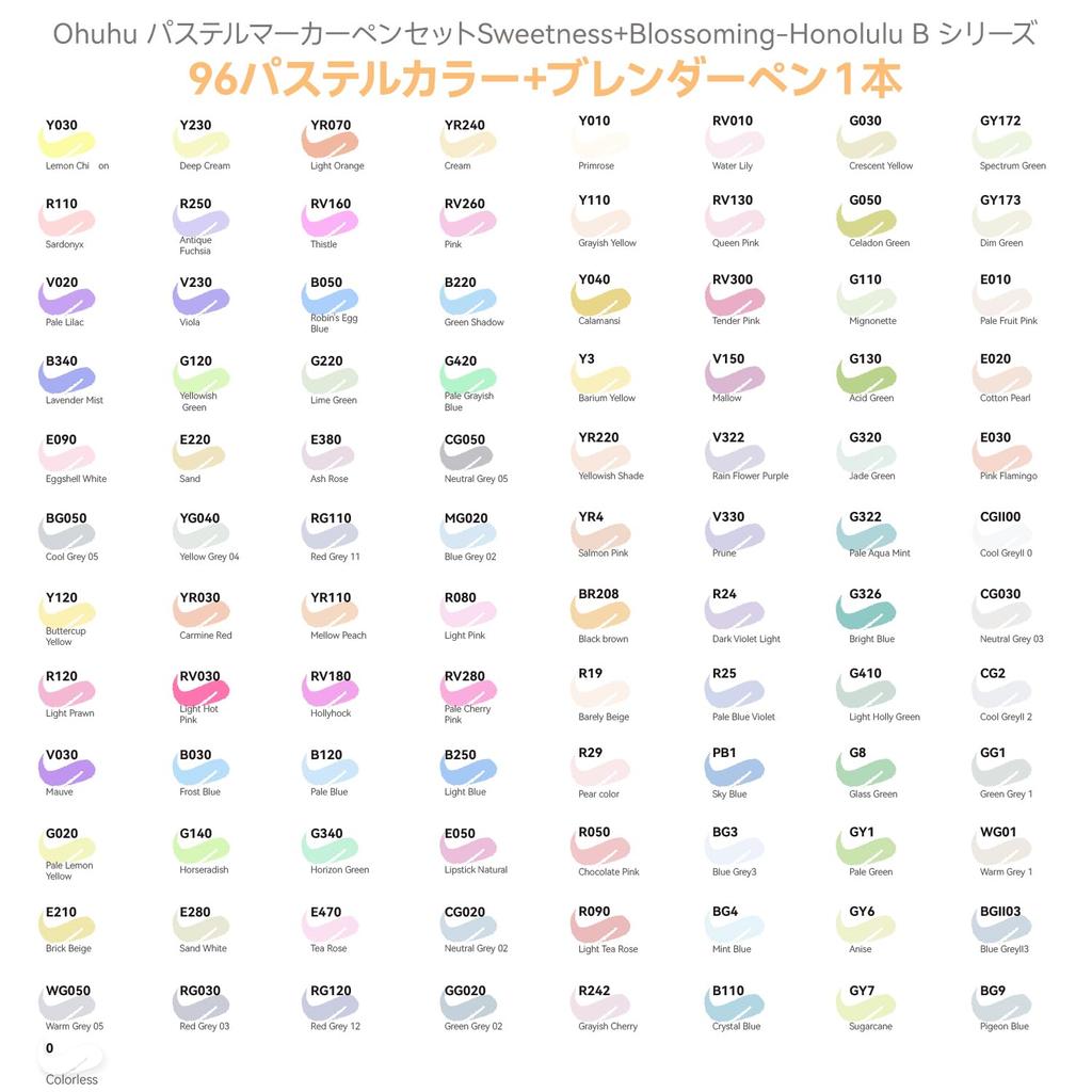Ohuhu Marker Brush 96 Light Professional Includes 1 Blender Honolulu B Series Pens, Type, Shades, Pastel/Illustration Markers, Brush/Fine Tip, Pen,