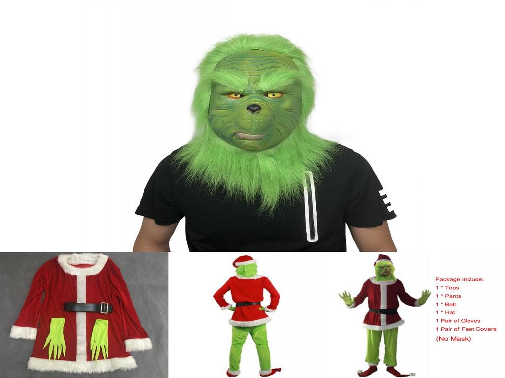Eye-catching Grinch Cosplay Costume Set For Halloween Masquerade Parties