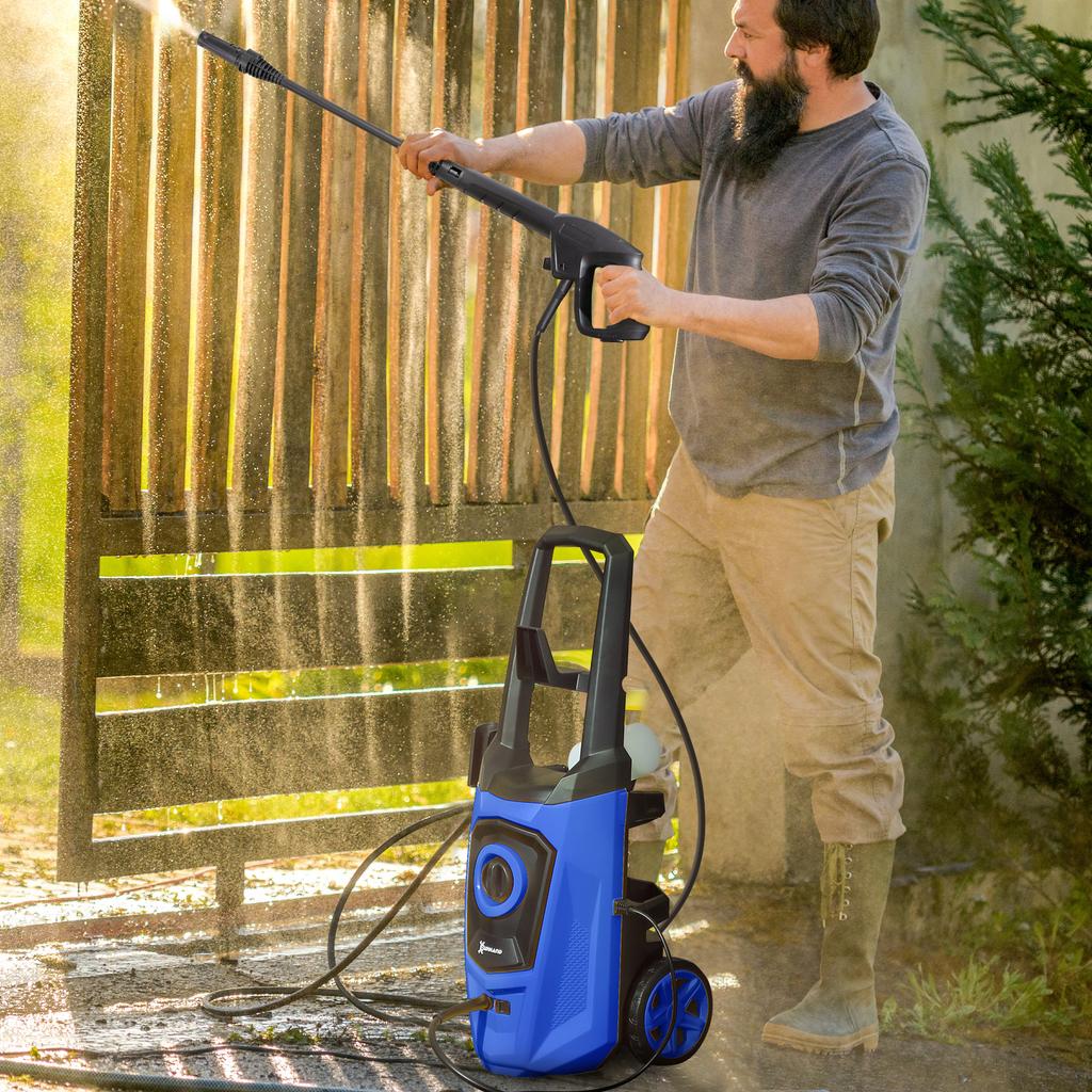 1800W High Pressure Washer, 150 Bar Pressure, 510 L/h Flow, High-Performance Portable Power Jet Wash Cleaner Blue