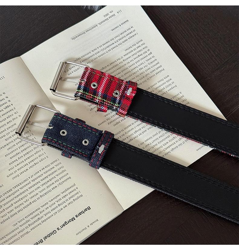 2025 Women's Y2K Retro Floral Plaid Leather Belt - Niche Accessory for Dresses & Canvas Pants