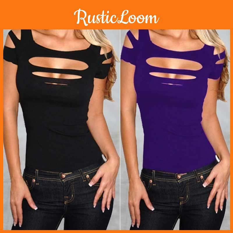 Premium Qualität Sommer Damen T-Shirt Kurzarm Broken Style Stretch Bluse für Nachtclub