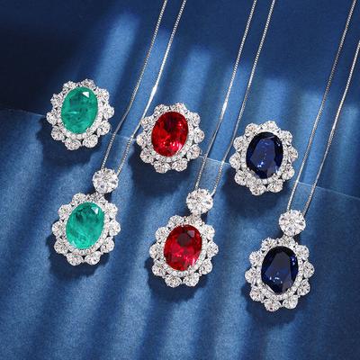 Schmuck Kupfer Vergoldet Simulationsfarbe Schatzrot Korund Blauer Spinell High-End Anhängerset 12 * 16