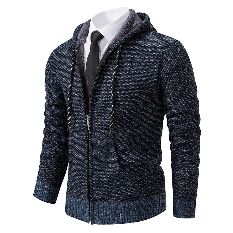 Cardigan Sweater Young and Middle-aged Jacket Autumn and Winter New Hooded Casual Fleece Thread Sweater Men's