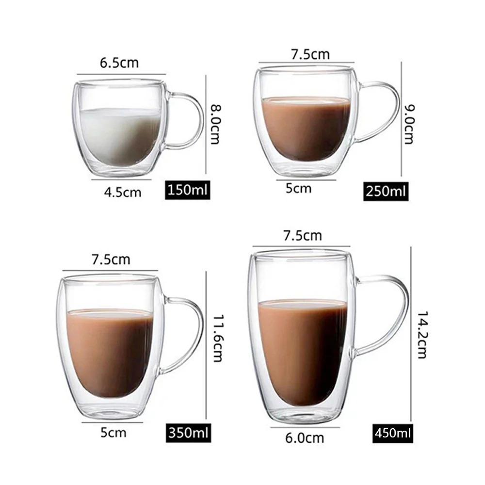 1Pcs 80-450ML Double Coffee Glasses Double Insulated Glass Cups For Hot & Cold Coffee Milk Transparent Mug With Handle Glasses