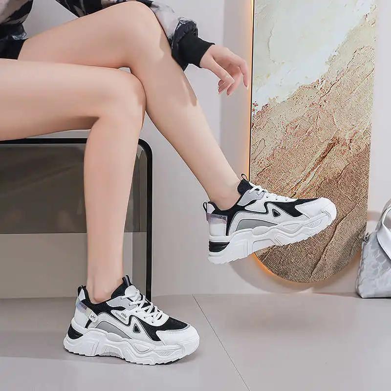 Breathable Thick-heeled White Sneakers For Woman Skateboarding Women Shose Black Sports Shoes Vip Link School Brand Name