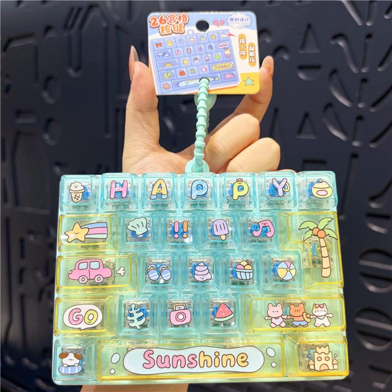 Cartoon 26-Keycap Keychain Toys 26-Key Keyboard Clicker Keychain Stress Releasing Toys Bag Charm Keyboard Keychain