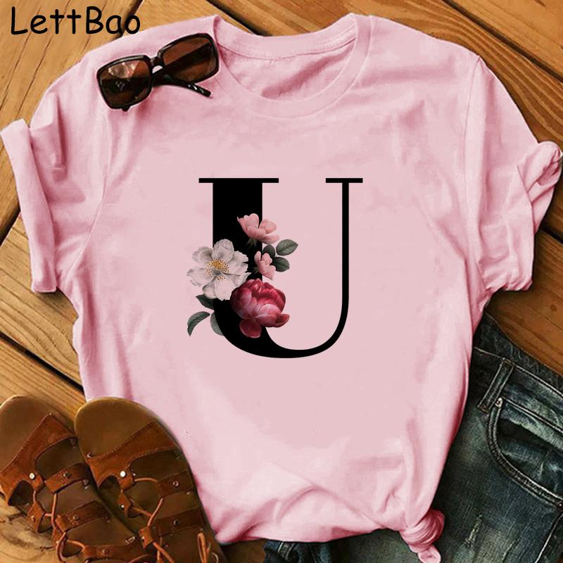 Elegant Vouge Flower Letter Print Women T Sihrt Fashion Comfortable Casaul T Shirt For Women Female