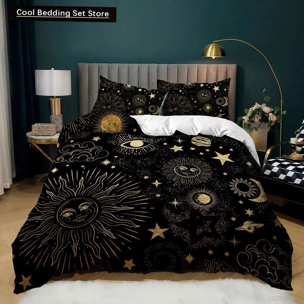 Bohemian Duvet Cover Set Golden Sun Twin Bedding Set Boho Style for Teens Adults Double Queen King Size Polyester Qulit Cover