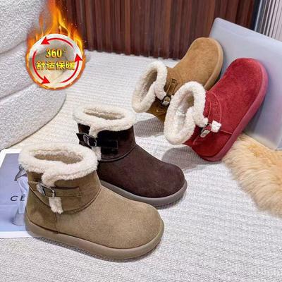 Thick-soled Leather Fur Integrated Snow Boots Women's New Winter Velvet Thickened Warm Non-slip Cotton Shoes