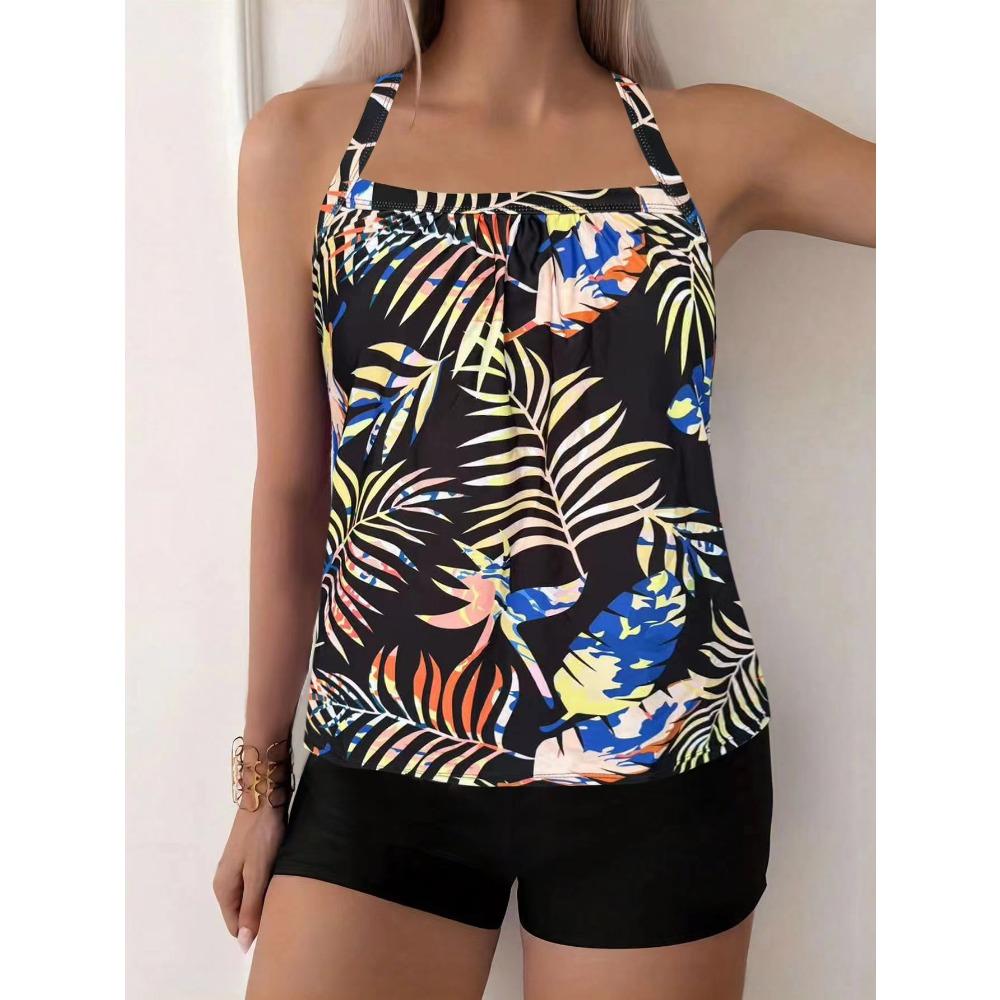 Evropský a americký nový dělený plavkový kostým dámský sexy konzervativní tištěný boxerkový oblek