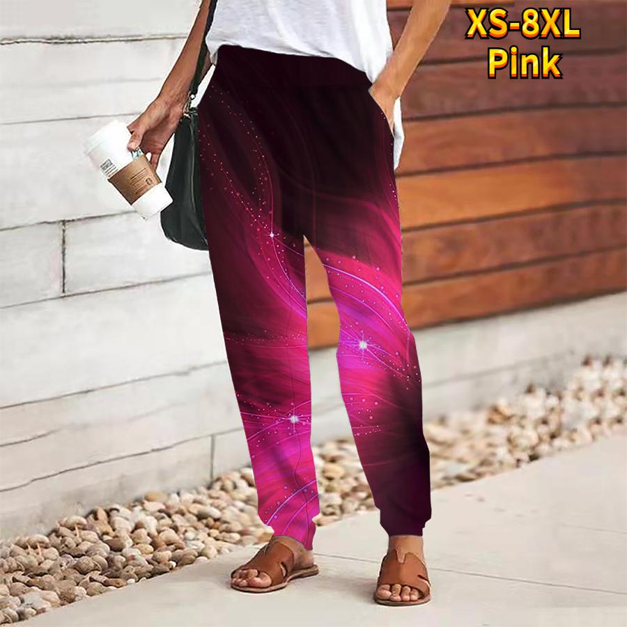 

Женские брюки с принтом перьев, на шнуровке, с эластичной талией, свободные, повседневные длинные брюки, брюки с карманами 8XL розовый