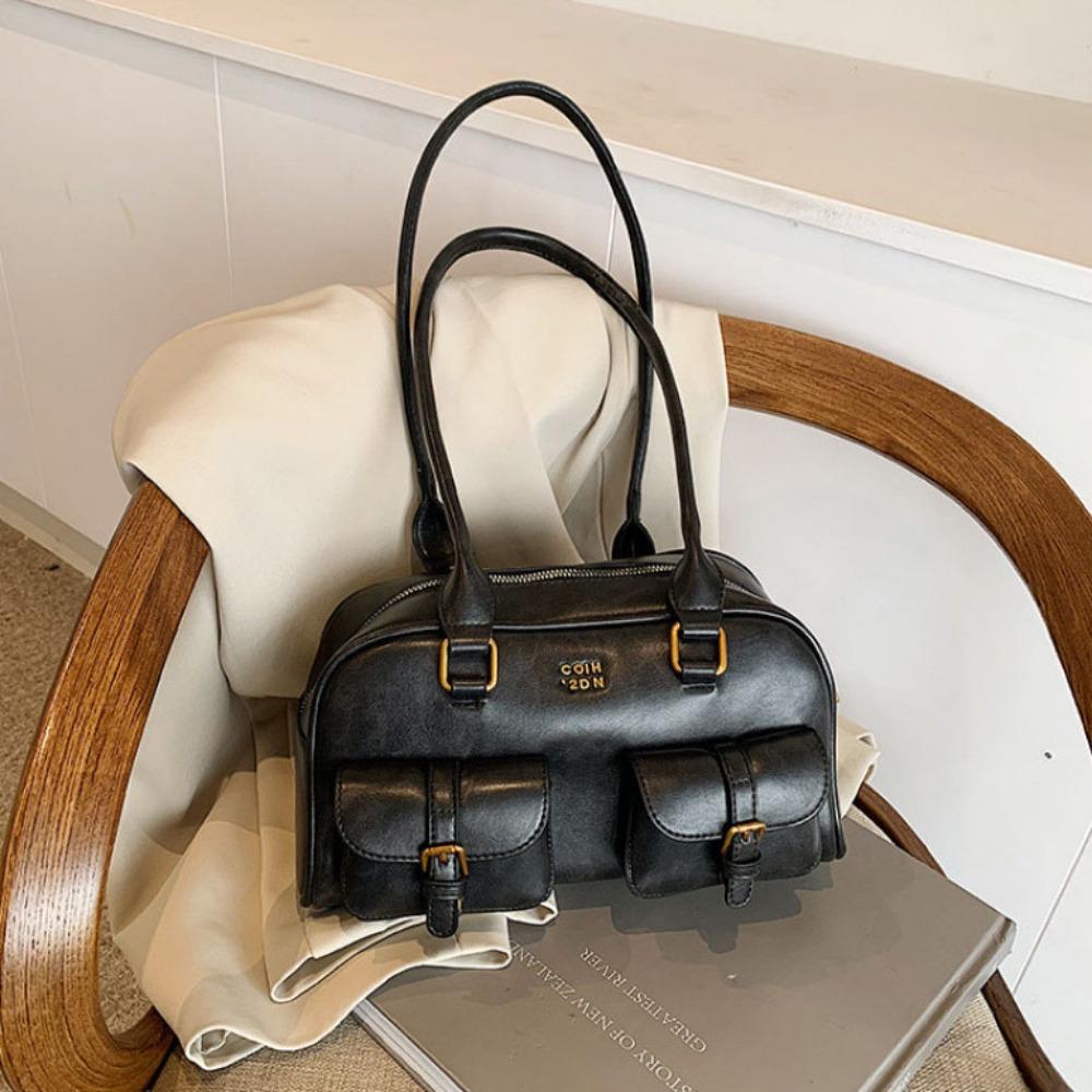 Solid Color Bowling Bag PU Leather Hobo Bag Portable Leather Shoulder Bag  Children