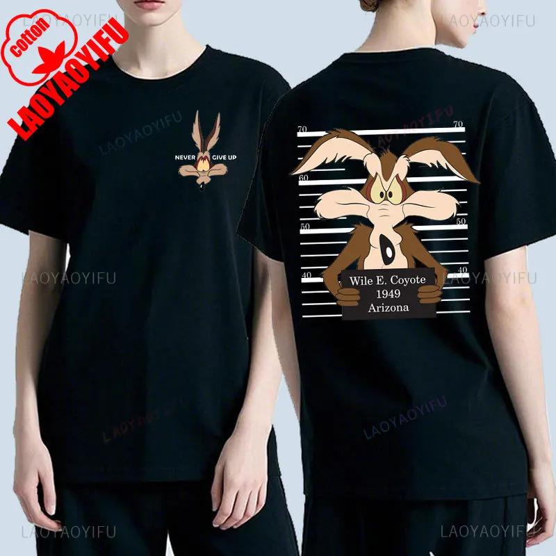 Wile E Coyote Cartoon Zweiseitig Bedrucktes T-Shirt Unisex Mode Y2k T-Shirt Klassisch Manga Grafik Baumwoll-T-Shirts Sommer Camisetas top