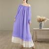 New French Style Oversize Off The Shoulder Dress Patchwork Lace Sweet One Neckline Slim and Long Look