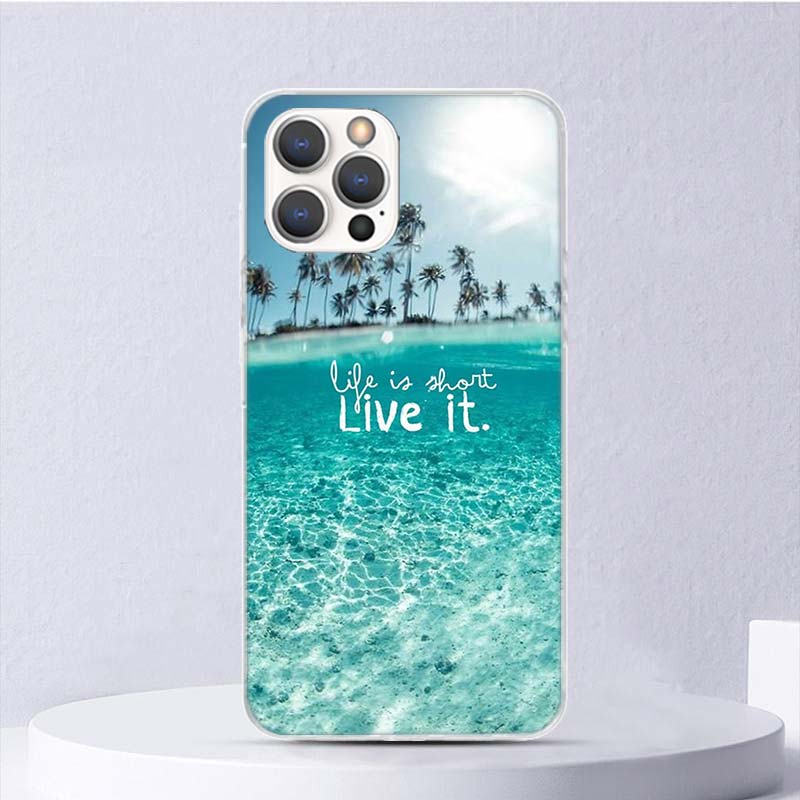 Sommer Strand Sonnenuntergang Meer Palme Weiche Hülle Für iPhone 16 17 Air 16E 15 Plus 11 12 13 Mini 14 Pro Max Handyhülle Apple 7 8 SE C