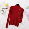 Women Autumn Knitted Slim Sweaters Solid Knitted Female Cotton Soft Elastic Color Pullovers Button Full Sleeve Turtleneck