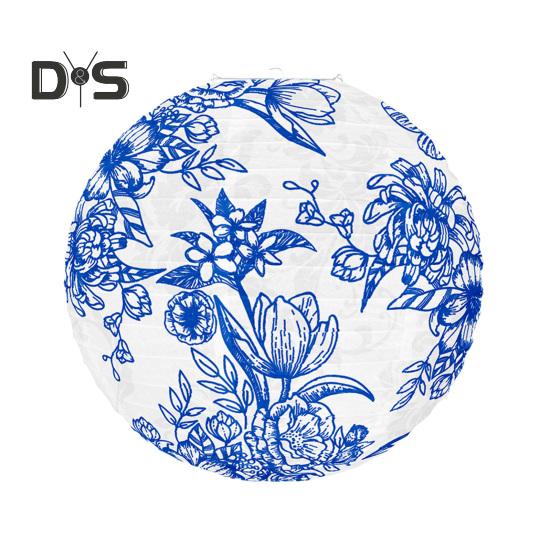 Felinar de Hârtie Chinoiserie Stil Chinezesc Model Albastru Felinare Agățate Decorare Felinar Rotund pentru Zi de Naștere Nuntă Petrecere Acasă Baby Shower