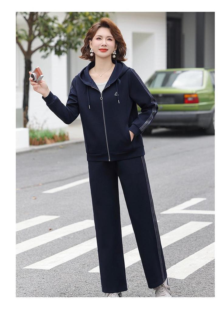 Mom's Spring & Autumn 2026 Women's Casual Hooded Two-Piece Sportswear Set - Ideal for Middle-aged and Elderly