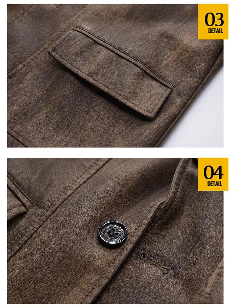 Men's 2025 Autumn/Winter American Lapel Leather Jacket Suit Overcoat - New Spring/Autumn Loose Outerwear