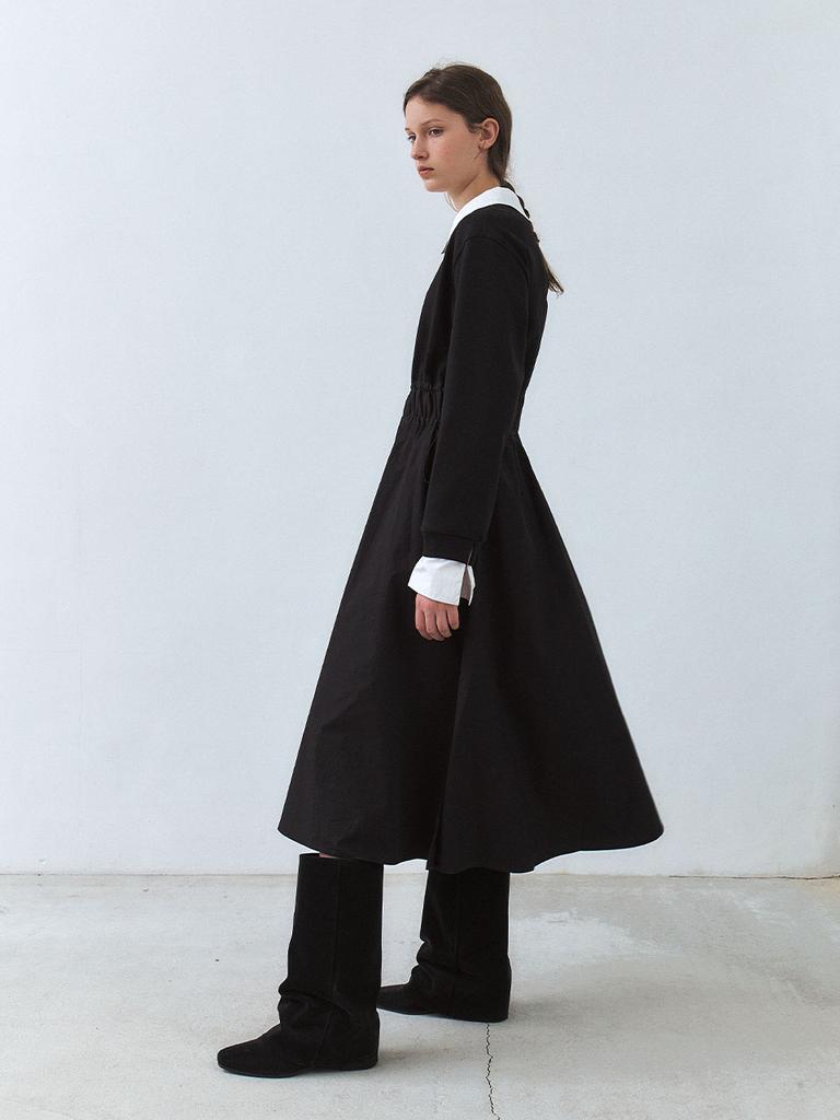 ETDEMAIN Sweatshirt Layered String Shirt Dress - Black