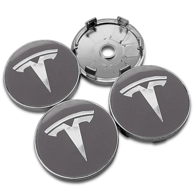 ALL1 4 Stück 56 60mm Auto Radnaben Kappe Reifenkappe 60mm Felgenabdeckung Aufkleber Abzeichen Emblem Zubehör Für Tesla Model 3 Model S X Model Y
