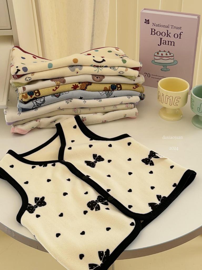 Autumn/Winter Cartoon Print Olibo Fleece Kid's Double-Sided Vest - Small Roll, Solid Color