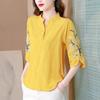 Women's Shirt Spring Summer Middle Aged Mother V-neck Leisure Ladies Shirt  Fashion Ethnic Style Elegant Lady Blouse